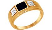 Мужская золотая печатка перстень SOKOLOV 014873_s с эмалью с фианитами