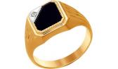 Мужская золотая печатка перстень SOKOLOV 016005_s с ониксом, фианитом