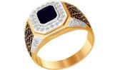 Мужская золотая печатка перстень SOKOLOV 016134_s с эмалью с ониксом, фианитами