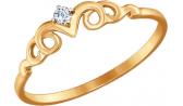 Золотое кольцо корона SOKOLOV 017323_s с фианитом