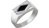 Мужская серебряная печатка перстень Эстет 01T455117-1 с ониксом, фианитами