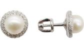Серебряные серьги-пусеты (гвоздики) Русское Золото 19020650-6 с жемчугом, фианитами