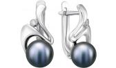 Серебряные сережки с черным камнем жемчугом De Fleur 28049S2 с фианитами