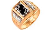 Мужская золотая печатка перстень Караваевская Ювелирная Фабрика 51-0033 с ониксом, цирконием