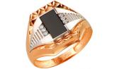 Мужская золотая печатка перстень Караваевская Ювелирная Фабрика 51-0043 с ониксом, цирконием