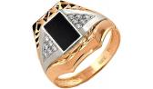 Мужская золотая печатка перстень Караваевская Ювелирная Фабрика 51-0047 с ониксом, цирконием