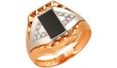 Мужская золотая печатка перстень Караваевская Ювелирная Фабрика 51-0049 с ониксом, цирконием