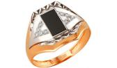 Мужская золотая печатка перстень Караваевская Ювелирная Фабрика 51-0050 с ониксом, цирконием