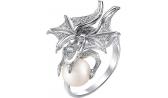 Серебряное кольцо De Fleur 51205S1 с жемчугом, фианитами