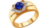 Мужская золотая печатка перстень SOKOLOV 6012020_s с сапфиром, бриллиантами