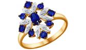 Золотое кольцо SOKOLOV 6012074_s с бриллиантами, искусственными сапфирами