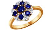 Золотое кольцо SOKOLOV 6012076_s с бриллиантами, искусственными сапфирами