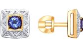 Золотые серьги-пусеты (гвоздики) SOKOLOV 6024047_s с танзанитами, бриллиантами