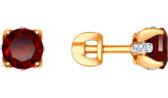 Золотые серьги-пусеты (гвоздики) SOKOLOV 725198_s с гранатами, фианитами