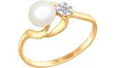 Женское золотое кольцо SOKOLOV 791036_s с жемчугом, фианитами