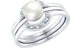 Серебряное кольцо SOKOLOV 94012411_s с искусственны жемчугом, фианитами