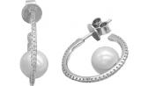 Серебряные серьги полукольца Национальное Достояние CTWE26246-BW-nd с жемчугом, цирконами