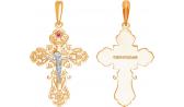 Женский золотой православный крест с распятием Ювелирные Традиции KR110-4010R с рубином