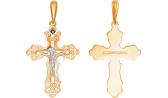Женский золотой православный крест с распятием Ювелирные Традиции KR114-4008S с сапфиром