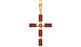 Женский декоративный крестик из красного золота Ювелирные Традиции KR120-011GR с гранатами