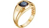 Золотая печатка перстень Ювелирные Традиции PCH114-4015GTS с сапфиром, бриллиантами