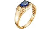 Золотая печатка перстень Ювелирные Традиции PCH114-4017GTS с сапфиром