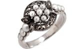 Серебряное кольцо Винтаж RKR019 с жемчугом, марказитами