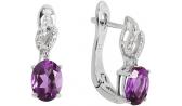 Серебряные серьги Sandara RNE001 с аметистами, фианитами