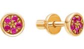 Золотые серьги-пусеты (гвоздики) Ювелирные Традиции S110-4073RKOR с корундами