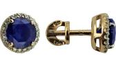 Золотые серьги-пусеты (гвоздики) Ювелирные Традиции, изделие S112-3716GTS с сапфирами, бриллиантами