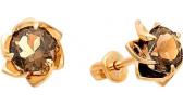 Золотые серьги-пусеты (гвоздики) с раухтопазом Ювелирные Традиции, изделие S120-1456TR