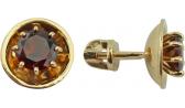 Золотые серьги-пусеты (гвоздики) Ювелирные Традиции S120-4211Gr с гранатами