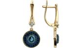 Золотые сережки с эмалью круглые Ювелирные Традиции S1215-4119TL с Лондон топазами, фианитами