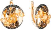Золотые серьги круглые Ювелирные Традиции S124-4645M2 с цитринами, раухтопазами, фианитами