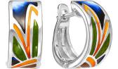 Серебряные серьги кольца конго Ювелирные Традиции S6110-3336 с эмалью