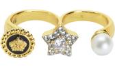 Латунное кольцо на два пальца Juicy Couture WJW85/GOLD с эмалью, цирконием, жемчугом