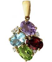 Золотой кулон Эстет 01P335667 c аметистом, топазом, фианитом, хризолитом, цитрином