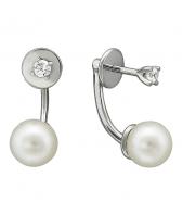Двухсторонние серьги из белого золота Эстет 01S327294 с жемчугом, фианитами