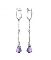 Длинные серьги из белого золота Эстет 01S327903 с аметистами, фианитами