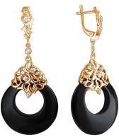 Золотые серьги круглые Эстет 01S4110124-1 с агатами, фианитами