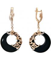 Золотые серьги круглые Эстет 01S4110125-1 с агатами, фианитами