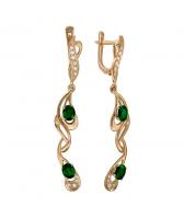 Золотые длинные серьги Эстет 01S613892 с бриллиантами, изумрудами