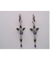 Длинные серьги из белого золота Эстет 01S623429 с бриллиантами, жемчугом, сапфирами