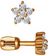 Женские золотые серьги-пусеты (гвоздики) SOKOLOV 020925_s с фианитами