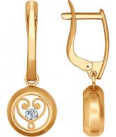 Ювелирные золотые серьги круглые SOKOLOV 027571_s со стеклом, фианитами