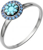 Серебряное кольцо Русское Золото 05011906-04-6 с нанобирюзой, фианитами