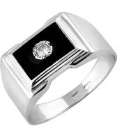 Мужская серебряная печатка перстень Национальное Достояние 060373-nd с эмалью, фианитом