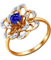 Золотое кольцо SOKOLOV 2010827_s с сапфиром, бриллиантами