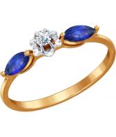 Золотое кольцо SOKOLOV 2010921_s с бриллиантом, наносапфирами