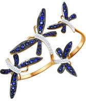 Золотое кольцо на два пальца SOKOLOV 2011033_s с бриллиантами, наносапфирами